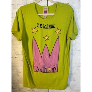 Original Antth NY men’s T-shirt vintage bright green pink crown embroidered